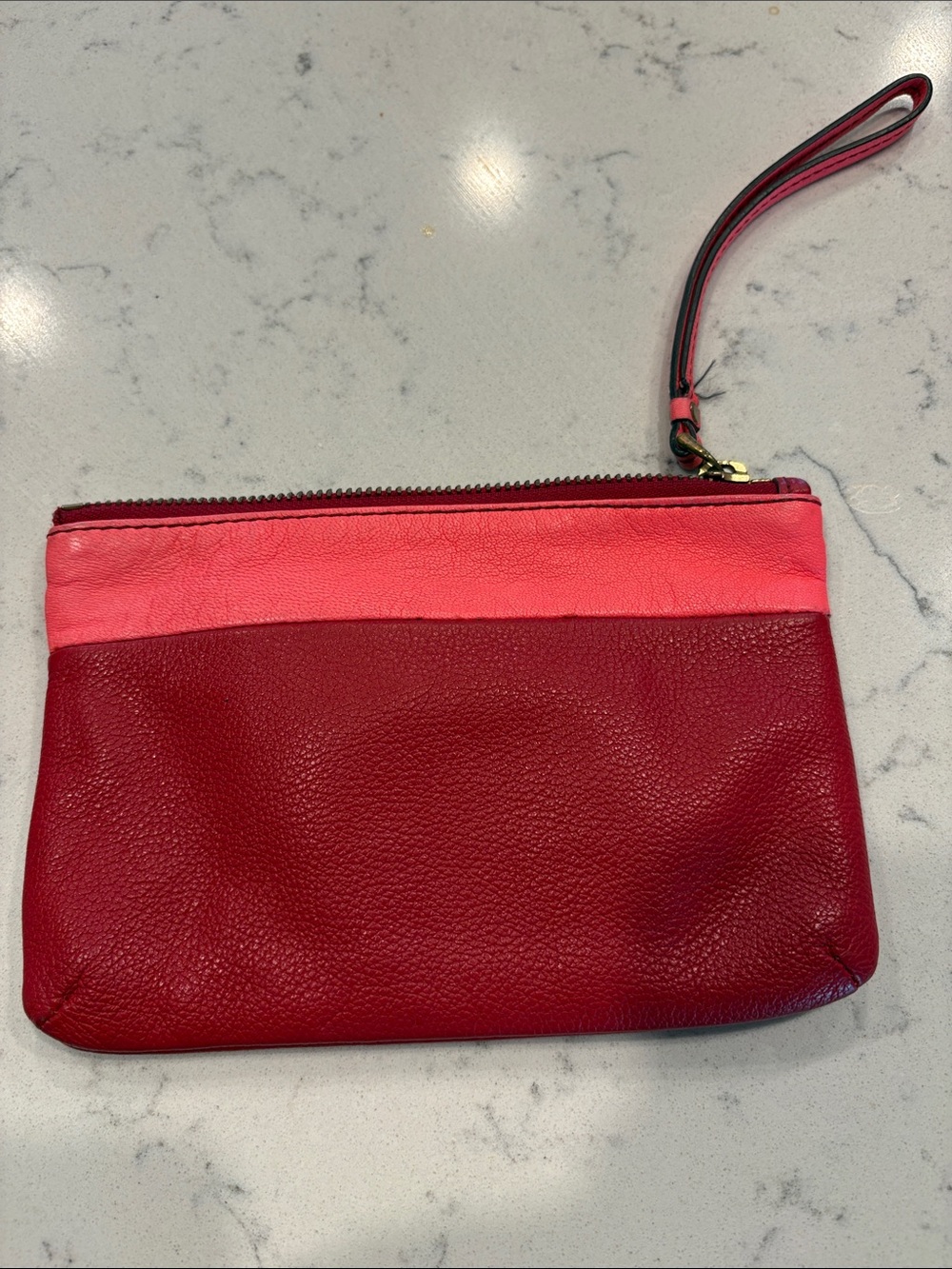 Fossil Two-Tone Red and Coral Leather Wristlet
